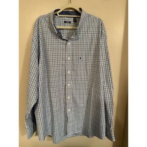 Izod Shirt Mens 3XLT  Big‎ & Tall Blue & White Plaid Long Sleeve Button Down